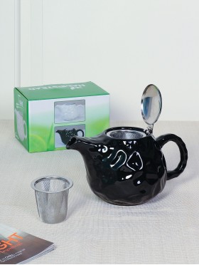 Porcelain Teapot in Black w/ S.S Lid & Infuser 800ML With Gift Box